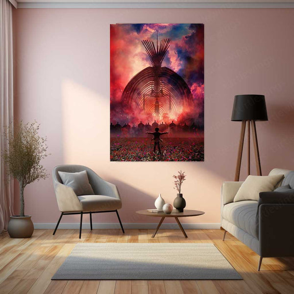Anime Metal Poster | Attack on Titan – Eren vs Founder Titan Metal Poster | Fiery Sky Epic Anime Wall Frame