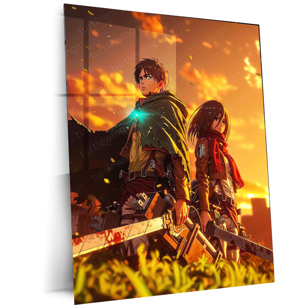 Anime Metal Poster | Attack on Titan – Eren Yeager & Mikasa Ackerman Metal Poster | Anime Duo Wall Frame