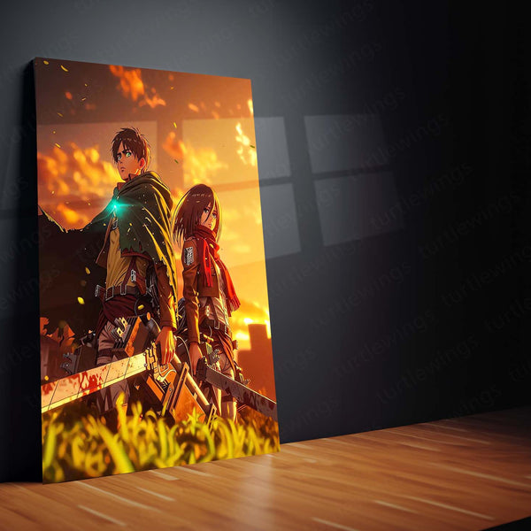 Anime Metal Poster | Attack on Titan – Eren Yeager & Mikasa Ackerman Metal Poster | Anime Duo Wall Frame