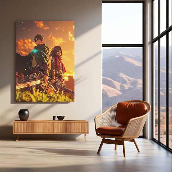 Anime Metal Poster | Attack on Titan – Eren Yeager & Mikasa Ackerman Metal Poster | Anime Duo Wall Frame