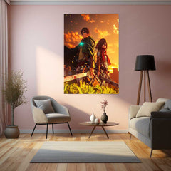 Anime Metal Poster | Attack on Titan – Eren Yeager & Mikasa Ackerman Metal Poster | Anime Duo Wall Frame