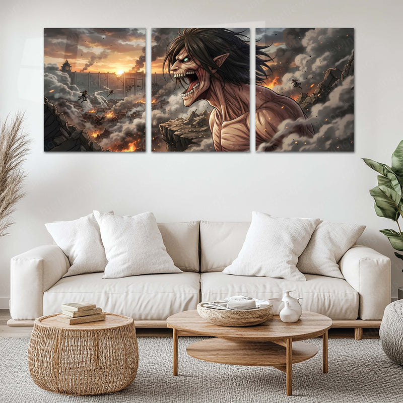 Anime Metal Poster Set of 3 | Attack on Titan | Eren Founding Titan Battle Wall Art