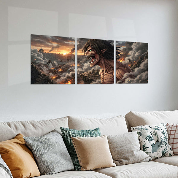 Anime Metal Poster Set of 3 | Attack on Titan | Eren Founding Titan Battle Wall Art