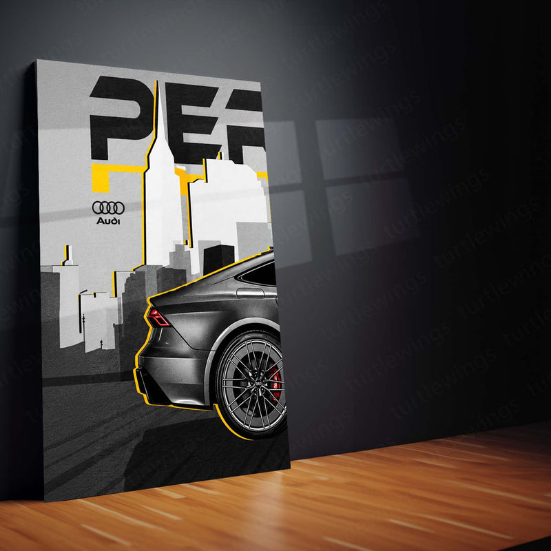 Car Metal Poster Set of 3 | Audi RS7 | Grey Luxury Performance Sedan Triptych Wall Art | Premium Automotive Metal Print