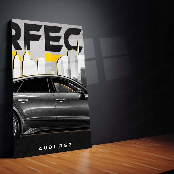 Car Metal Poster Set of 3 | Audi RS7 | Grey Luxury Performance Sedan Triptych Wall Art | Premium Automotive Metal Print
