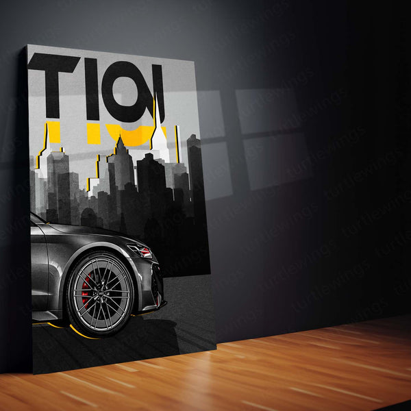 Car Metal Poster Set of 3 | Audi RS7 | Grey Luxury Performance Sedan Triptych Wall Art | Premium Automotive Metal Print