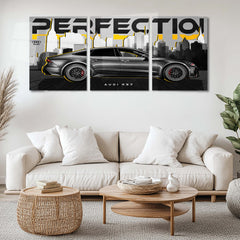 Car Metal Poster Set of 3 | Audi RS7 | Grey Luxury Performance Sedan Triptych Wall Art | Premium Automotive Metal Print