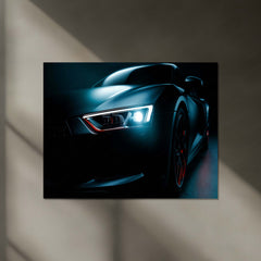 Audi R8 Neon LED Metal Poster | V10 Supercar Wall Art | Red & White Performance Glow Frame