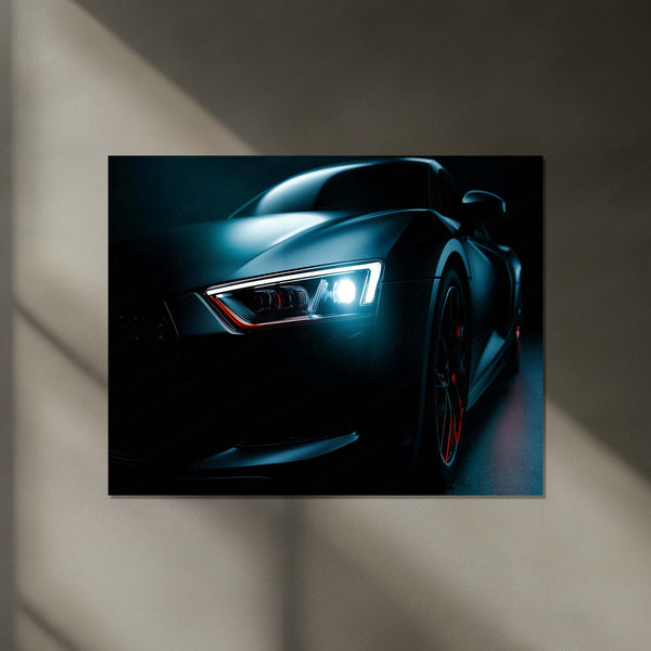 Audi R8 Neon LED Metal Poster | V10 Supercar Wall Art | Red & White Performance Glow Frame