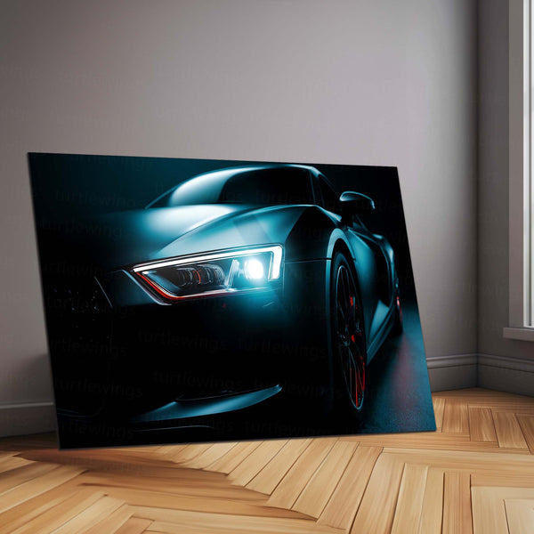 Audi R8 Neon LED Metal Poster | V10 Supercar Wall Art | Red & White Performance Glow Frame
