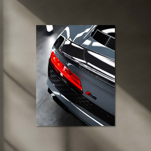 Audi R8 Supercar Rear View – Neon LED Metal Poster | Luxury Sports Car Wall Frame