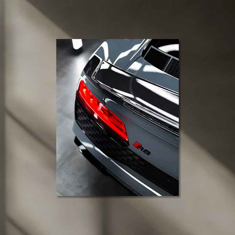 Audi R8 Supercar Rear View – Neon LED Metal Poster | Luxury Sports Car Wall Frame