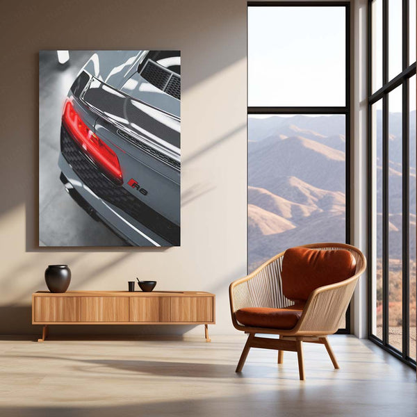 Audi R8 Supercar Rear View – Neon LED Metal Poster | Luxury Sports Car Wall Frame