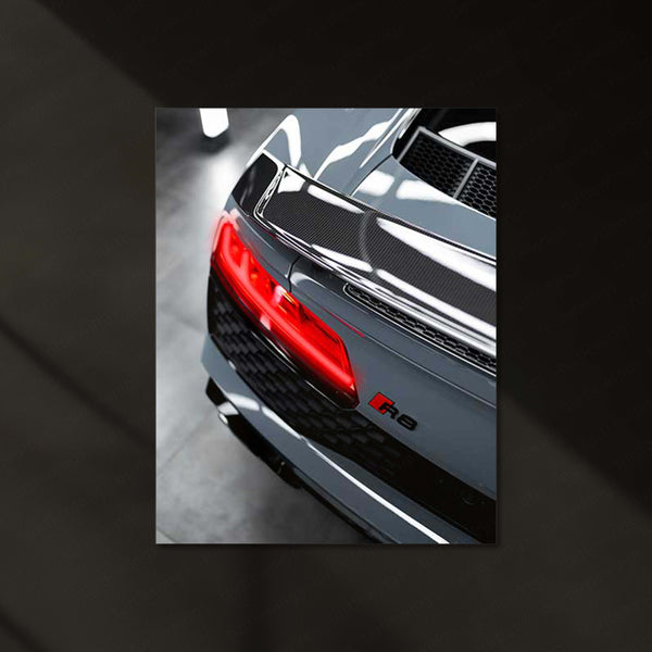 Audi R8 Supercar Rear View – Neon LED Metal Poster | Luxury Sports Car Wall Frame