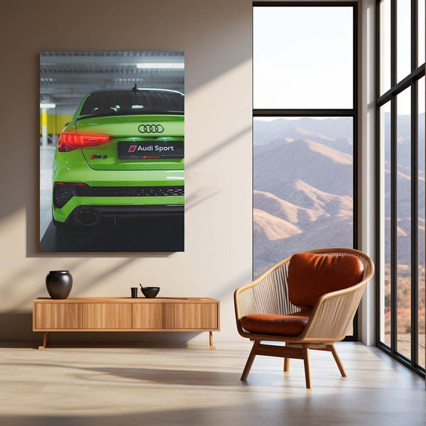 Audi RS3 Sportback – Kyalami Green Edition Neon LED Metal Poster | Luxury Hot Hatch Wall Frame
