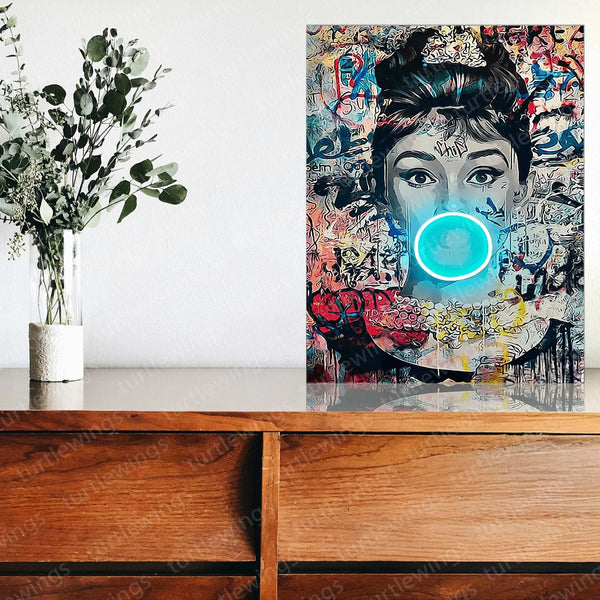 Audrey Hepburn Bubble Neon LED Metal Frame - Iconic Elegance with a Modern Twist - TURTLEWINGS 