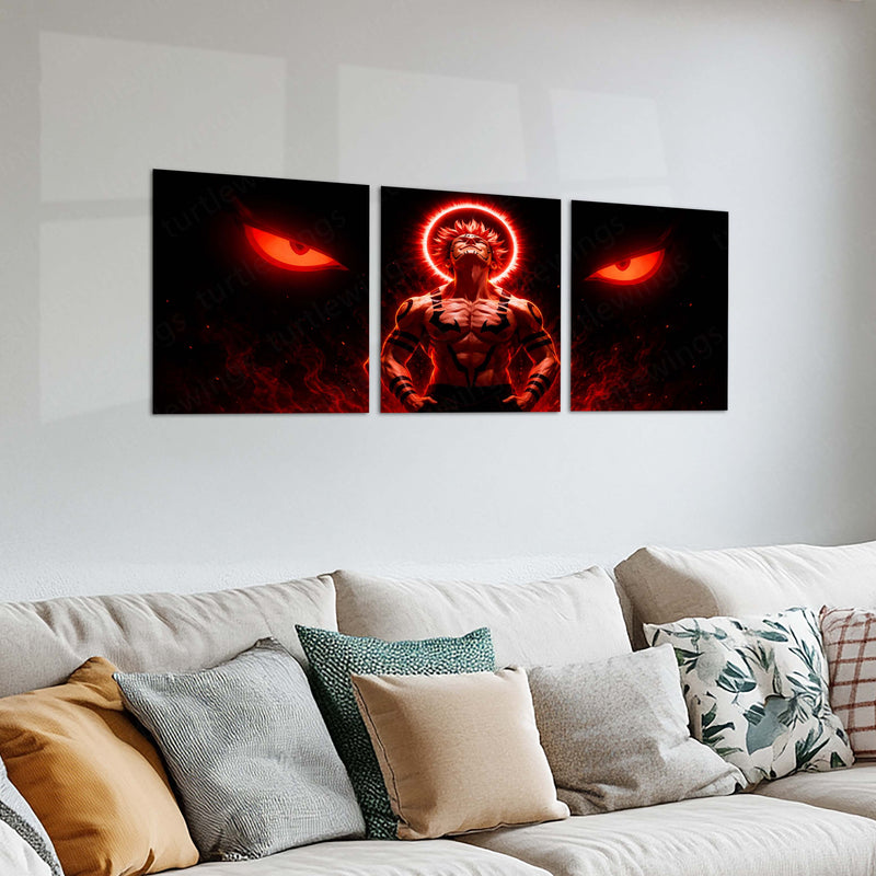 Anime Metal Poster Set of 3 | Jujutsu Kaisen | Ryomen Sukuna Crimson Aura & Cursed Eyes Triptych Wall Art – product image 2