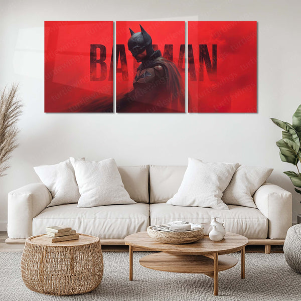 Batman Metal Poster Set of 3 | Dark Knight Red Cinematic Triptych Wall Art