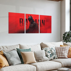 Batman Metal Poster Set of 3 | Dark Knight Red Cinematic Triptych Wall Art