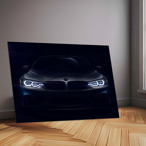 BMW LED Neon Metal Frame Luxury Performance Car Wall Art | BMW LED Headlight Glow Metal Decor