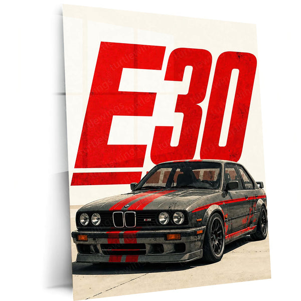 BMW E30 M3 Racing Metal Poster | Classic German Sports Car Wall Art