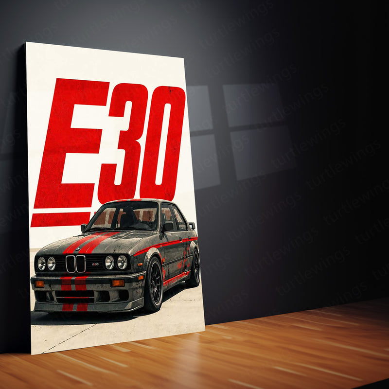BMW E30 M3 Racing Metal Poster | Classic German Sports Car Wall Art