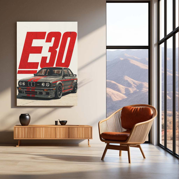 BMW E30 M3 Racing Metal Poster | Classic German Sports Car Wall Art