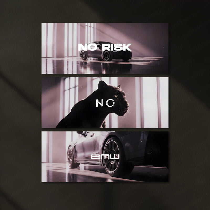 Motivational Metal Poster – Set of 3 | No Risk. No BMW. | Luxury Hustle Wall Art - TURTLEWINGS 