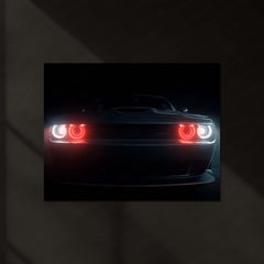 Dodge Challenger – The Hellfire Gaze | Neon LED Metal Poster | American Muscle Power Frame