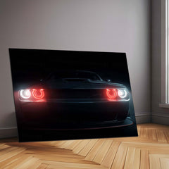 Dodge Challenger – The Hellfire Gaze | Neon LED Metal Poster | American Muscle Power Frame