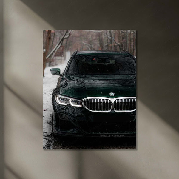 BMW Alpina B3 Touring – Green Edition Neon LED Metal Poster | Luxury Performance Wagon Wall Frame