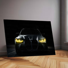 BMW M Series – The Golden Eyes Neon LED Metal Poster | Performance Machine Glow Edition | Luxury Automotive Wall Art