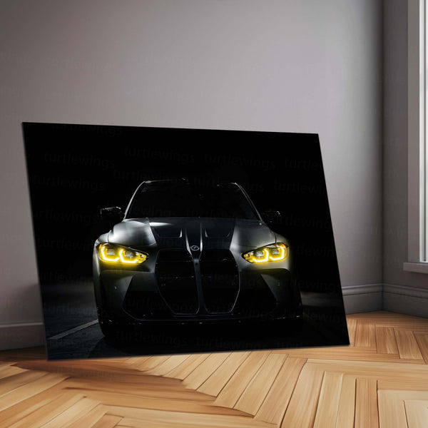 BMW M Series – The Golden Eyes Neon LED Metal Poster | Performance Machine Glow Edition | Luxury Automotive Wall Art