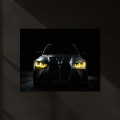 BMW M Series – The Golden Eyes Neon LED Metal Poster | Performance Machine Glow Edition | Luxury Automotive Wall Art