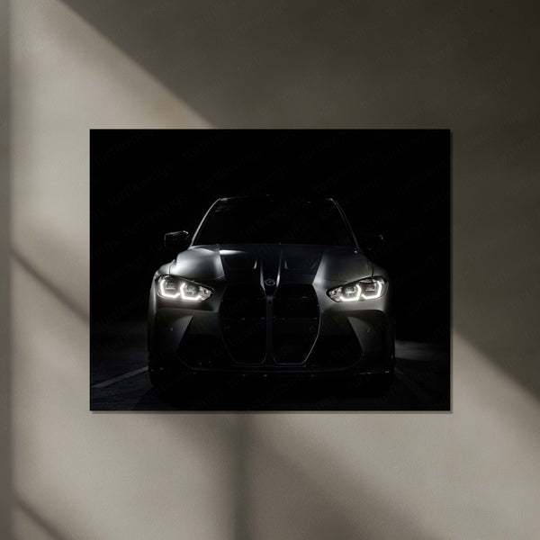 BMW M Series – The Golden Eyes Neon LED Metal Poster | Performance Machine Glow Edition | Luxury Automotive Wall Art