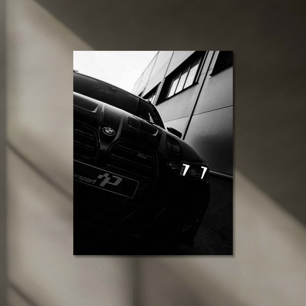 BMW X5M Competition – Black & White Power Frame Neon LED Metal Poster | Luxury SUV Wall Art