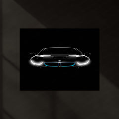 BMW i8 Neon LED Metal Poster | Futuristic Hybrid Supercar Wall Art | Electric Blue Glow Frame