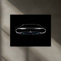 BMW i8 Neon LED Metal Poster | Futuristic Hybrid Supercar Wall Art | Electric Blue Glow Frame