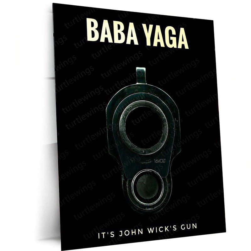 Baba Yaga – John Wick Gun Minimalist Metal Frame | Keanu Reeves Tribute Poster | Clean Black Action Wall Art