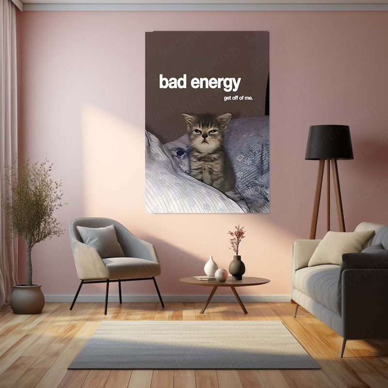 Quote Metal Poster | Bad Energy, Stay Away Metal Frame Savage Calm Energy Wall Art | Modern Boundary Quote Metal Poster