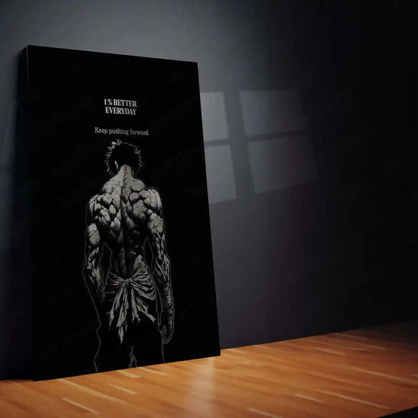 Quote Metal Poster | 1% Better Everyday | Baki Hanma Inspired Metal Frame Relentless Discipline, Brutal Strength & Warrior Mindset Wall Art - TURTLEWINGS 