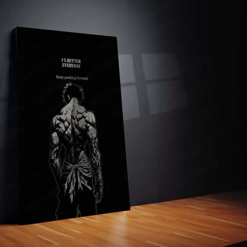 Quote Metal Poster | 1% Better Everyday | Baki Hanma Inspired Metal Frame Relentless Discipline, Brutal Strength & Warrior Mindset Wall Art - TURTLEWINGS 
