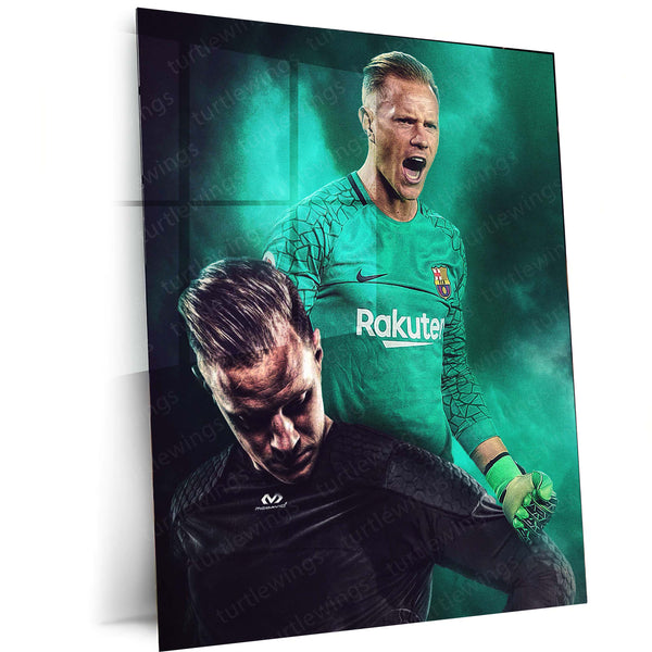 Barcelona Goalkeeper in Green – Metal Frame | Premium FC Barcelona Wall Art - TURTLEWINGS 