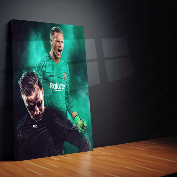 Barcelona Goalkeeper in Green – Metal Frame | Premium FC Barcelona Wall Art - TURTLEWINGS 