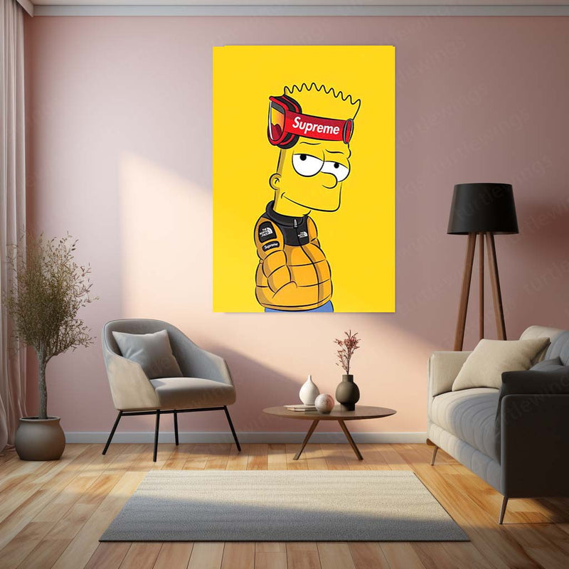 Bart Simpson Supreme Edition – Streetwear Cartoon Wall Art  Hypebeast Pop Culture Metal Frame by TurtleWings