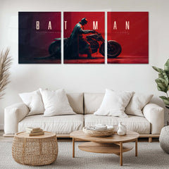 Superhero Metal Poster Set of 3 | Batman | Red Motorcycle Cinematic Triptych Wall Art – main product image