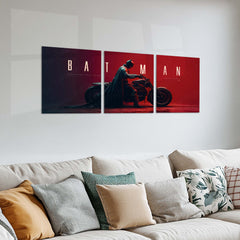 Superhero Metal Poster Set of 3 | Batman | Red Motorcycle Cinematic Triptych Wall Art – product image 2