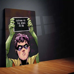 Robin Mugshot Metal Frame | Comic-Style Superhero Wall Art | Premium Metal Poster
