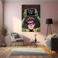 Robin Mugshot Metal Frame | Comic-Style Superhero Wall Art | Premium Metal Poster