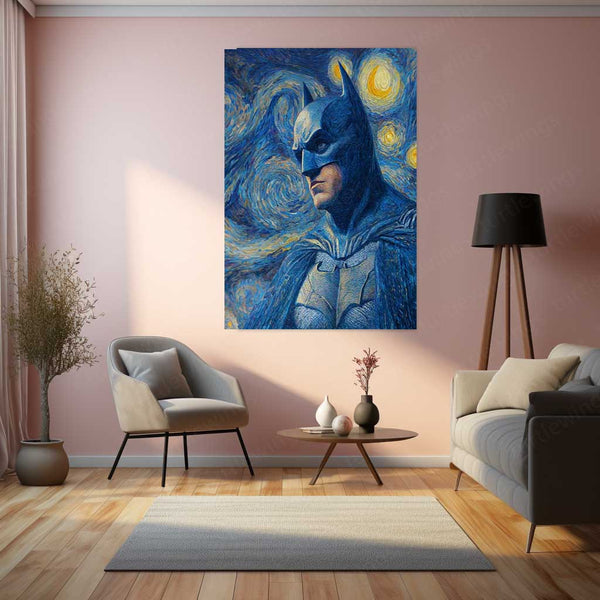 Batman in Van Gogh’s Night – Starry Crossover Metal Poster | Dark Knight Wall Frame
